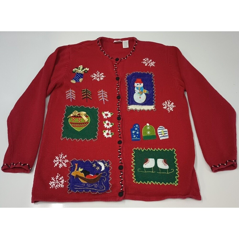 Vtg Cherokee Red Cardigan XL Ugly Christmas Sweater